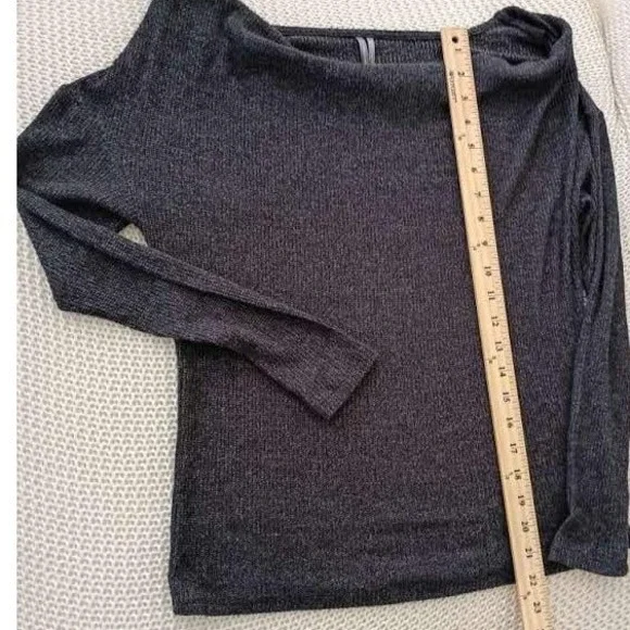 Anthropologie Cowl Back Metallic Knit Top Charcoal Grey S - Picture 7 of 9